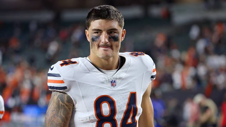 Aug 22, 2026; Cincinnati, Ohio, USA;  Chicago Bears tight end Colston Loveland (84) after a game against the Cincinnati Bengals at Paycor Stadium.  Mandatory Credit: Joseph Maiorana-Imagn Images