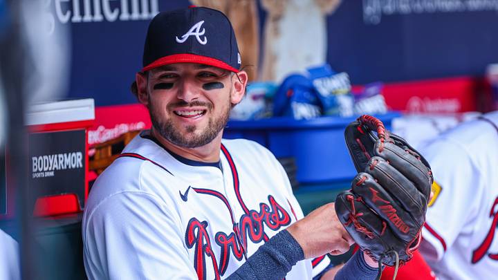 Jul 23, 2026; Cumberland, Georgia, USA; Atlanta Braves third baseman Austin Riley (27) in the dugout before the game against the San Diego Padres at Truist Park. Mandatory Credit: Jordan Godfree-Imagn Images Jul 23, 2026; Cumberland, Georgia, USA; Atlanta Braves third baseman Austin Riley (27) in the dugout before the game against the San Diego Padres at Truist Park. Mandatory Credit: Jordan Godfree-Imagn Images