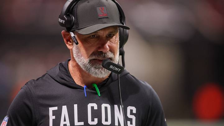 Dec 29, 2025; Atlanta, Georgia, USA; Atlanta Falcons defensive coordinator Jeff Ulbrich on the sideline against the Los Angeles Rams in the second quarter at Mercedes-Benz Stadium. Mandatory Credit: Brett Davis-Imagn Images
