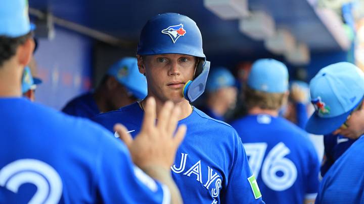 Mar 2, 2026; Dunedin, Florida, USA;  Toronto Blue Jays shortstop Josh Kasevich (86) scores a run during the fifth inning against the Boston Red Sox at TD Ballpark. Mandatory Credit: Kim Klement Neitzel-Imagn Images