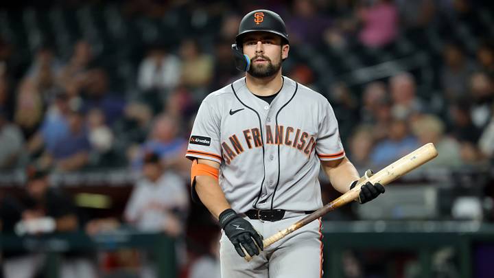 Phoenix, Arizona, USA; San Francisco Giants catcher Drew Cavanaugh against the Arizona Diamondbacks at Chase Field. Mandatory Credit: Mark J. Rebilas-Imagn Images