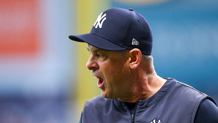 Jul 8, 2026; St. Petersburg, Florida, USA; New York Yankees manager Aaron Boone (17) reacts after being ejected against the Tampa Bay Rays in the sixth inning at Tropicana Field. Mandatory Credit: Nathan Ray Seebeck-Imagn Images Jul 8, 2026; St. Petersburg, Florida, USA; New York Yankees manager Aaron Boone (17) reacts after being ejected against the Tampa Bay Rays in the sixth inning at Tropicana Field. Mandatory Credit: Nathan Ray Seebeck-Imagn Images