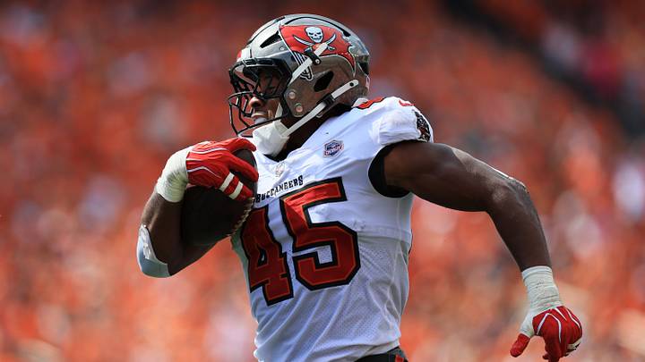 Sep 13, 2026; Cincinnati, Ohio, USA; Tampa Bay Buccaneers linebacker Josiah Trotter (45) intercepts the ball during the third quarter at Paycor Stadium. Mandatory Credit: Katie Stratman-Imagn Images Sep 13, 2026; Cincinnati, Ohio, USA; Tampa Bay Buccaneers linebacker Josiah Trotter (45) intercepts the ball during the third quarter at Paycor Stadium. Mandatory Credit: Katie Stratman-Imagn Images