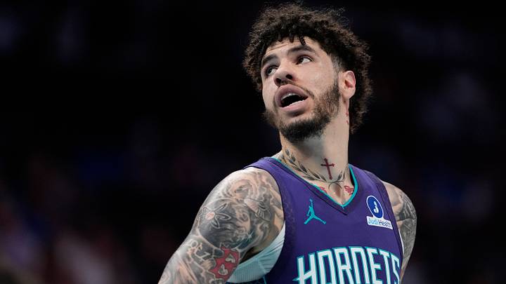 Apr 3, 2026; Charlotte, North Carolina, USA; Charlotte Hornets guard LaMelo Ball (1) during the first quarter against the Indiana Pacers at Spectrum Center. Mandatory Credit: Jim Dedmon-Imagn Images