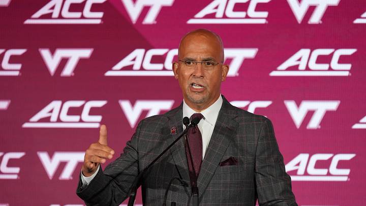 Jul 16, 2026; Charlotte, NC, USA; Virginia Tech head coach James Franklin speaks to the media during Media Day at Hilton Charlotte Uptown. Mandatory Credit: Jim Dedmon-Imagn Images Jul 16, 2026; Charlotte, NC, USA; Virginia Tech head coach James Franklin speaks to the media during Media Day at Hilton Charlotte Uptown. Mandatory Credit: Jim Dedmon-Imagn Images
