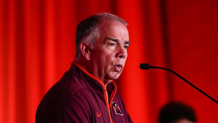 Oct 10, 2024; Charlotte, NC; Virginia Tech head coach Mike Young at The Hilton Charlotte Uptown. Oct 10, 2024; Charlotte, NC; Virginia Tech head coach Mike Young at The Hilton Charlotte Uptown.