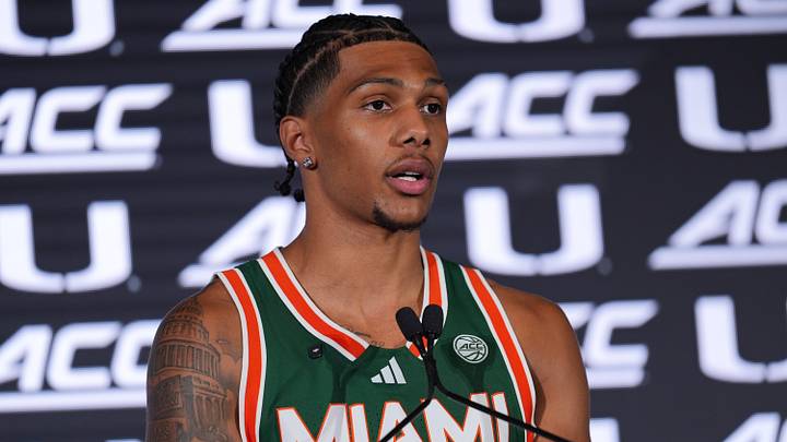 Oct 7, 2026; Charlotte, NC, USA; Miami Hurricanes Acaden Lewis answers questions from the media during the ACC Tip-Off in Charlotte, NC. Mandatory Credit: Jim Dedmon-Imagn Images Oct 7, 2026; Charlotte, NC, USA; Miami Hurricanes Acaden Lewis answers questions from the media during the ACC Tip-Off in Charlotte, NC. Mandatory Credit: Jim Dedmon-Imagn Images
