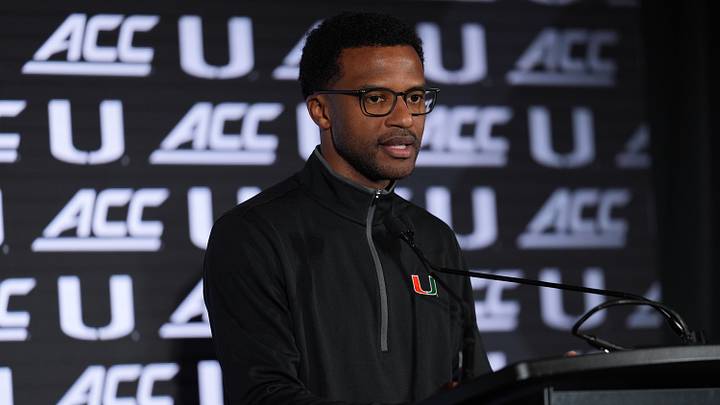 Oct 7, 2026; Charlotte, NC, USA; Miami Hurricanes head coach Jai Lucas answers questions from the media during the ACC Tip-Off in Charlotte, NC. Mandatory Credit: Jim Dedmon-Imagn Images Oct 7, 2026; Charlotte, NC, USA; Miami Hurricanes head coach Jai Lucas answers questions from the media during the ACC Tip-Off in Charlotte, NC. Mandatory Credit: Jim Dedmon-Imagn Images