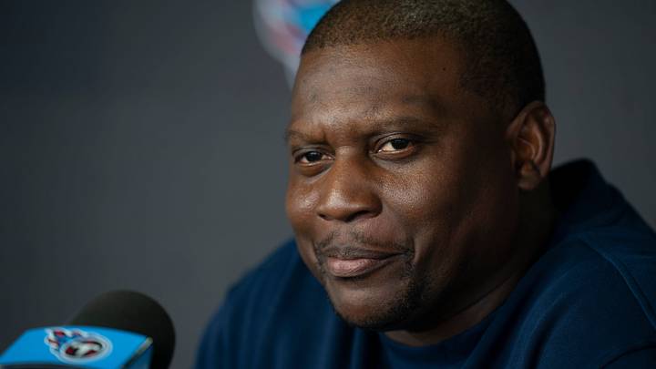 Tennessee Titans Defensive Coordinator Dennard Wilson speaks with the media during OTAs at Ascension Saint Thomas Sports Park in Nashville, Tenn.