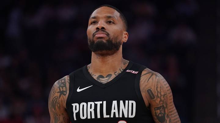 Portland Trail Blazers guard Damian Lillard waits for play to resume against the Golden State Warriors in the first quarter Portland Trail Blazers guard Damian Lillard waits for play to resume against the Golden State Warriors in the first quarter