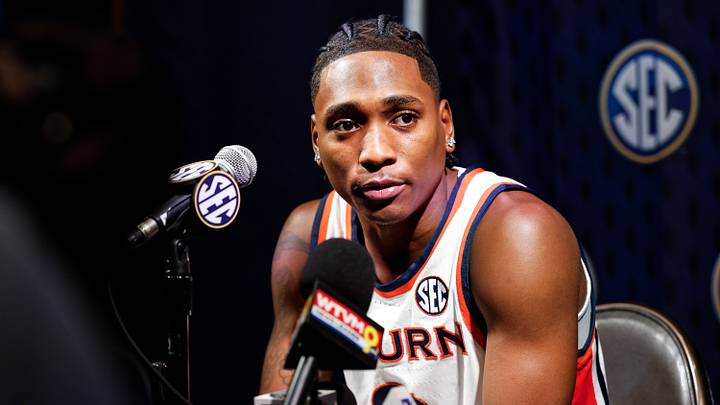 Oct 13, 2026; Birmingham, AL, USA; Auburn Tigers guard Tehaad Pettiford speaks during the SEC Basketball Tipoff at Grand Bohemian Hotel Mountain Brook. Mandatory Credit: Butch Dill-Imagn Images Oct 13, 2026; Birmingham, AL, USA; Auburn Tigers guard Tehaad Pettiford speaks during the SEC Basketball Tipoff at Grand Bohemian Hotel Mountain Brook. Mandatory Credit: Butch Dill-Imagn Images