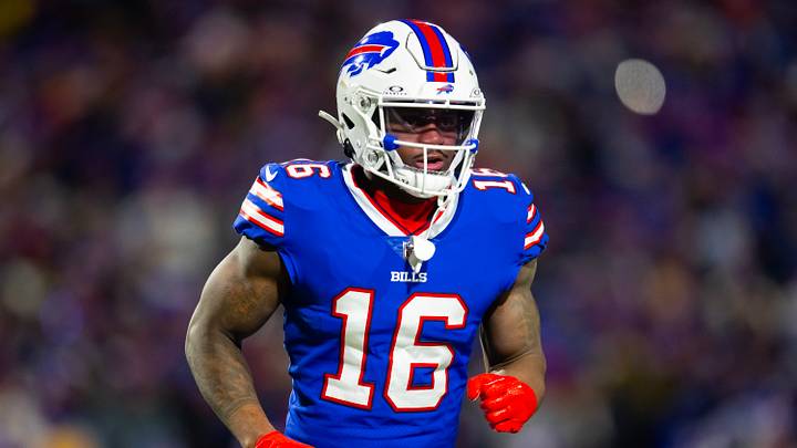 Jan 21, 2024; Orchard Park, New York, USA; Buffalo Bills wide receiver Trent Sherfield (16) against the Kansas City Chiefs in the 2024 AFC divisional round game at Highmark Stadium. Jan 21, 2024; Orchard Park, New York, USA; Buffalo Bills wide receiver Trent Sherfield (16) against the Kansas City Chiefs in the 2024 AFC divisional round game at Highmark Stadium.