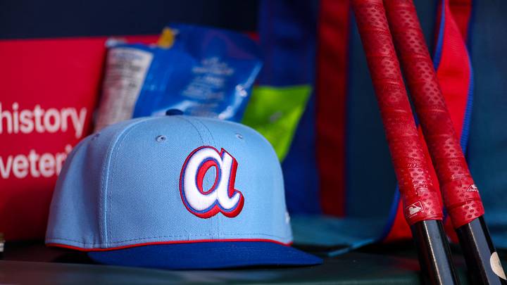 Apr 11, 2026; Atlanta, Georgia, USA; Atlanta Braves city connect hat in the dugout against the Cleveland Guardians in the second inning at Truist Park. Mandatory Credit: Brett Davis-Imagn Images Apr 11, 2026; Atlanta, Georgia, USA; Atlanta Braves city connect hat in the dugout against the Cleveland Guardians in the second inning at Truist Park. Mandatory Credit: Brett Davis-Imagn Images
