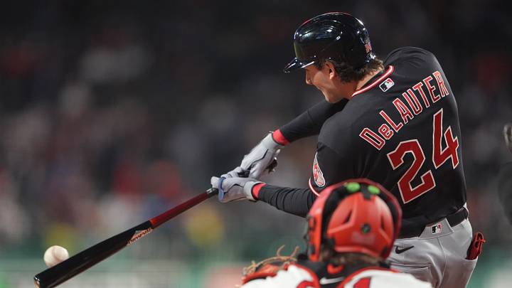 Sep 23, 2026; Boston, Massachusetts, USA; Cleveland Guardians designated hitter Chase DeLauter (24) hits a fly ball against the Boston Red Sox during the first inning at Fenway Park. Mandatory Credit: Gregory Fisher-Imagn Images Sep 23, 2026; Boston, Massachusetts, USA; Cleveland Guardians designated hitter Chase DeLauter (24) hits a fly ball against the Boston Red Sox during the first inning at Fenway Park. Mandatory Credit: Gregory Fisher-Imagn Images