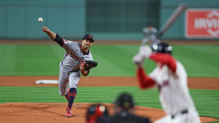 Sep 24, 2026; Boston, Massachusetts, USA; Cleveland Guardians starting pitcher Daniel Espino (41) delivers a pitch during the first inning against the Boston Red Sox at Fenway Park. Mandatory Credit: Paul Rutherford-Imagn Images