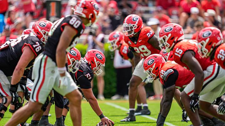 Apr 18, 2026; Athens, GA, USA; Georgia Bulldogs line of scrimmage shown during the Georgia Spring football game at Sanford Stadium. Mandatory Credit: Dale Zanine-Imagn Images Apr 18, 2026; Athens, GA, USA; Georgia Bulldogs line of scrimmage shown during the Georgia Spring football game at Sanford Stadium. Mandatory Credit: Dale Zanine-Imagn Images