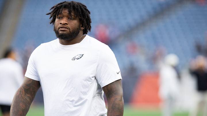 Aug 22, 2026; Foxborough, Massachusetts, USA; Philadelphia Eagles tackle Fred Johnson (74) before the game against the New England Patriots at Gillette Stadium. Aug 22, 2026; Foxborough, Massachusetts, USA; Philadelphia Eagles tackle Fred Johnson (74) before the game against the New England Patriots at Gillette Stadium.