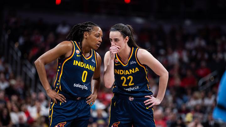 Jun 11, 2026; Indianapolis, Indiana, USA; Indiana Fever guard Kelsey Mitchell (0) and guard Caitlin Clark (22) in the first half against the Chicago Sky at Gainbridge Fieldhouse. Mandatory Credit: Trevor Ruszkowski-Imagn Images Jun 11, 2026; Indianapolis, Indiana, USA; Indiana Fever guard Kelsey Mitchell (0) and guard Caitlin Clark (22) in the first half against the Chicago Sky at Gainbridge Fieldhouse. Mandatory Credit: Trevor Ruszkowski-Imagn Images