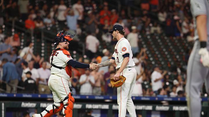 Houston Astros catcher Christian Vazquez (2) and Houston Astros pitcher Josh Hader (71)  Credit: Troy Taormina-Imagn Images