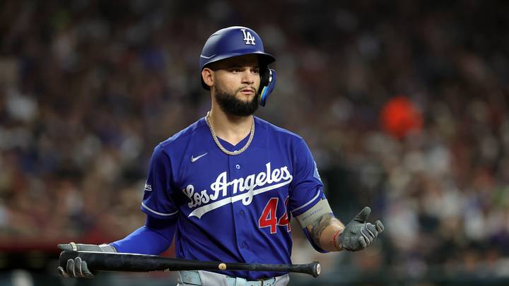 Aug 9, 2026; Phoenix, Arizona, USA; Los Angeles Dodgers outfielder Andy Pages against the Arizona Diamondbacks at Chase Field. Mandatory Credit: Mark J. Rebilas-Imagn Images