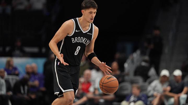 Oct 6, 2026; Charlotte, North Carolina, USA; Brooklyn Nets guard Egor Demin (8) brings the ball up court against the Charlotte Hornets during the first quarter at Spectrum Center. Mandatory Credit: Jim Dedmon-Imagn Images Oct 6, 2026; Charlotte, North Carolina, USA; Brooklyn Nets guard Egor Demin (8) brings the ball up court against the Charlotte Hornets during the first quarter at Spectrum Center. Mandatory Credit: Jim Dedmon-Imagn Images