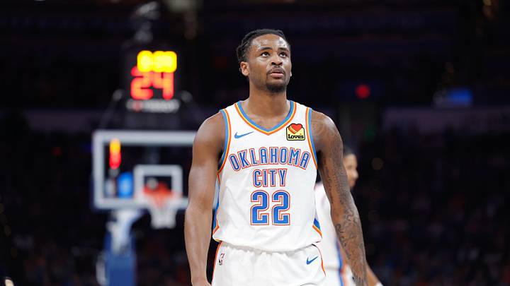 Mar 27, 2025; Oklahoma City, Oklahoma, USA; Oklahoma City Thunder guard Cason Wallace (22) walks down the court during a time out against the Memphis Grizzlies during the second half at Paycom Center. Mandatory Credit: Alonzo Adams-Imagn Images Mar 27, 2025; Oklahoma City, Oklahoma, USA; Oklahoma City Thunder guard Cason Wallace (22) walks down the court during a time out against the Memphis Grizzlies during the second half at Paycom Center. Mandatory Credit: Alonzo Adams-Imagn Images