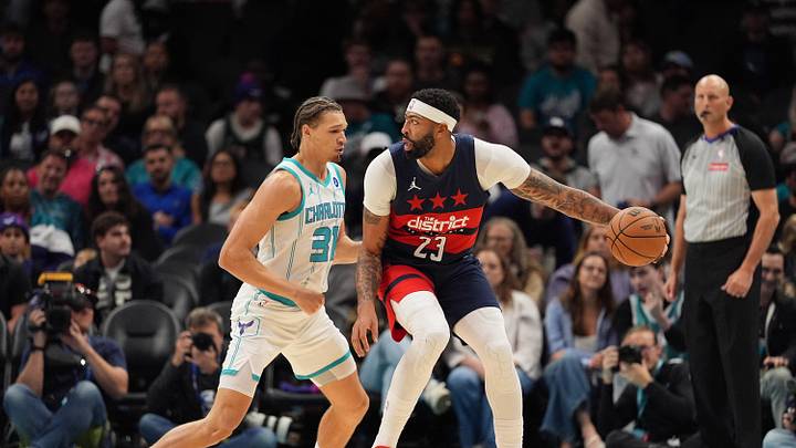 Oct 26, 2026; Charlotte, North Carolina, USA; Washington Wizards forward Anthony Davis (23) handles the ball against Charlotte Hornets forward Tidjane Salaun (31) during the first half at the Spectrum Center. Mandatory Credit: Jim Dedmon-Imagn Images Oct 26, 2026; Charlotte, North Carolina, USA; Washington Wizards forward Anthony Davis (23) handles the ball against Charlotte Hornets forward Tidjane Salaun (31) during the first half at the Spectrum Center. Mandatory Credit: Jim Dedmon-Imagn Images