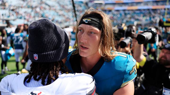Jacksonville Jaguars quarterback Trevor Lawrence (16) greets Houston Texans quarterback CJ. Stroud (7) mid-field after the game of an NFL football matchup at EverBank Stadium, Sunday, Sept. 21, 2025, in Jacksonville, Fla. The Jaguars defeated the Texans 17-10. Jacksonville Jaguars quarterback Trevor Lawrence (16) greets Houston Texans quarterback CJ. Stroud (7) mid-field after the game of an NFL football matchup at EverBank Stadium, Sunday, Sept. 21, 2025, in Jacksonville, Fla. The Jaguars defeated the Texans 17-10.