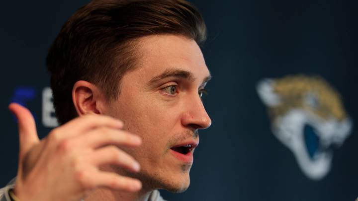 Jacksonville Jaguars general manager James Gladstone speaks during a press conference at Miller Electric Center Tuesday, April 15, 2025 in Jacksonville, Fla. [Corey Perrine/Florida Times-Union]