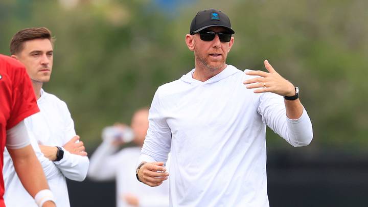 Jacksonville Jaguars head coach Liam Coen, center, directs practice next to general manager James Gladstone during the sixth day of NFL training camp at the Miller Electric Center on Tuesday, Aug. 4, 2026, in Jacksonville, Fla. Jacksonville Jaguars head coach Liam Coen, center, directs practice next to general manager James Gladstone during the sixth day of NFL training camp at the Miller Electric Center on Tuesday, Aug. 4, 2026, in Jacksonville, Fla.