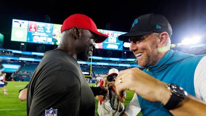 Aug 28, 2026; Jacksonville, Florida, USA; Tampa Bay Buccaneers head coach Todd Bowles and Jacksonville Jaguars head coach Liam Coen after the game at EverBank Stadium. Mandatory Credit: Morgan Tencza-Imagn Images Aug 28, 2026; Jacksonville, Florida, USA; Tampa Bay Buccaneers head coach Todd Bowles and Jacksonville Jaguars head coach Liam Coen after the game at EverBank Stadium. Mandatory Credit: Morgan Tencza-Imagn Images