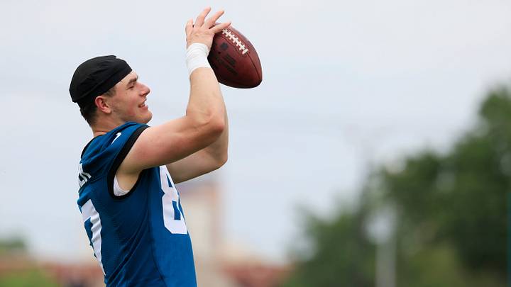 Jacksonville Jaguars tight end Nate Boerkircher (87) catches a pass during rookie minicamp at the Miller Electric Center, Saturday, May 9, 2026 in Jacksonville, Fla. Today was the second of a three day camp concluding Sunday. Jacksonville Jaguars tight end Nate Boerkircher (87) catches a pass during rookie minicamp at the Miller Electric Center, Saturday, May 9, 2026 in Jacksonville, Fla. Today was the second of a three day camp concluding Sunday.
