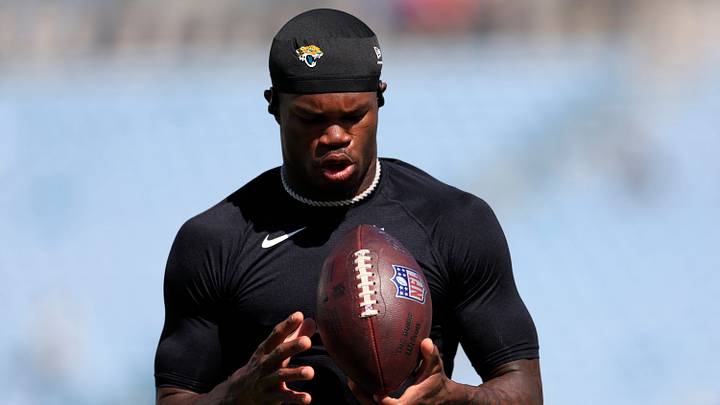 Jacksonville Jaguars wide receiver Travis Hunter (12) before an NFL football matchup at EverBank Stadium on Sunday, Sept. 27, 2026, in Jacksonville, Fla. [Corey Perrine/Florida Times-Union]t