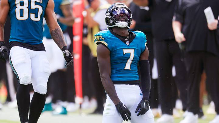 Jacksonville Jaguars wide receiver Brian Thomas Jr. (7) reacts to a dropped pass during the first quarter of an NFL football matchup at EverBank Stadium, Sunday, Sept. 21, 2025, in Jacksonville, Fla. The Jaguars defeated the Texans 17-10. The Jaguars defeated the Texans 17-10. Jacksonville Jaguars wide receiver Brian Thomas Jr. (7) reacts to a dropped pass during the first quarter of an NFL football matchup at EverBank Stadium, Sunday, Sept. 21, 2025, in Jacksonville, Fla. The Jaguars defeated the Texans 17-10. The Jaguars defeated the Texans 17-10.