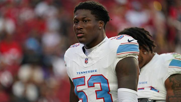 Tennessee Titans linebacker Anthony Hill Jr. walks off the field at halftime against the San Francisco 49ers Tennessee Titans linebacker Anthony Hill Jr. walks off the field at halftime against the San Francisco 49ers
