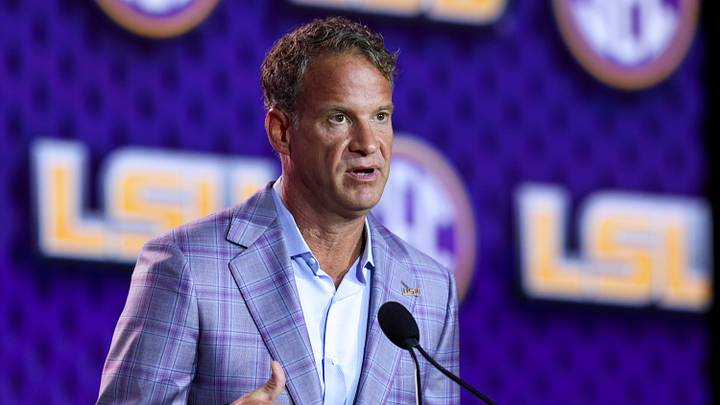 Jul 23, 2026; Tampa, FL, USA; LSU Tigers head coach Lane Kiffin speaks to the press during SEC Football Kickoff Media Day at the Tampa Marriott. Mandatory Credit: Nathan Ray Seebeck-Imagn Images