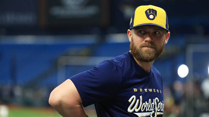 Oct 28, 2026; St. Petersburg, Florida, USA; Milwaukee Brewers first baseman Jake Bauers (9) looks on before game five of the 2026 World Series against the Tampa Bay Rays at Tropicana Field. Mandatory Credit: Kim Klement Neitzel-Imagn Images Oct 28, 2026; St. Petersburg, Florida, USA; Milwaukee Brewers first baseman Jake Bauers (9) looks on before game five of the 2026 World Series against the Tampa Bay Rays at Tropicana Field. Mandatory Credit: Kim Klement Neitzel-Imagn Images