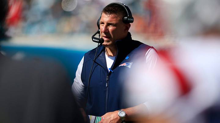 New England Patriots head coach Mike Vrabel looks on during the fourth quarter of an NFL football matchup at EverBank Stadium on Sunday, Sept. 27, 2026, in Jacksonville, Fla. The Jaguars defeated the Patriots 35-6. [Corey Perrine/Florida Times-Union]