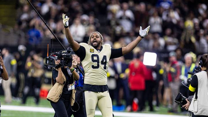 Dec 21, 2025; New Orleans, Louisiana, USA; New Orleans Saints defensive end Cameron Jordan (94) during the run outs before the game against the New York Jets at Caesars Superdome. Mandatory Credit: Stephen Lew-Imagn Images Dec 21, 2025; New Orleans, Louisiana, USA; New Orleans Saints defensive end Cameron Jordan (94) during the run outs before the game against the New York Jets at Caesars Superdome. Mandatory Credit: Stephen Lew-Imagn Images