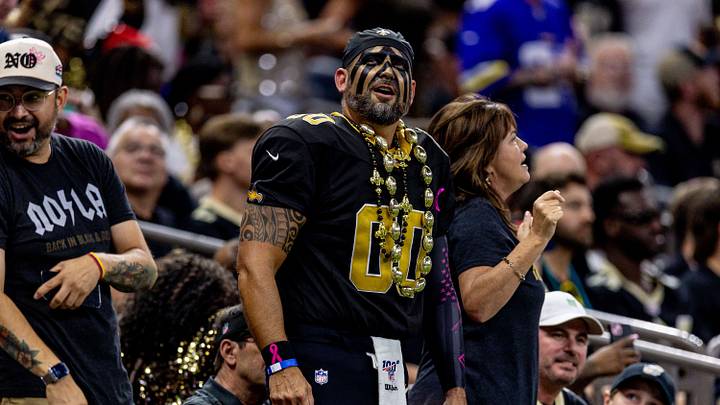 Oct 11, 2026; New Orleans, Louisiana, USA; A New Orleans Saints fan looks on against Minnesota Vikings during the first half at Caesars Superdome. Mandatory Credit: Stephen Lew-Imagn Images Oct 11, 2026; New Orleans, Louisiana, USA; A New Orleans Saints fan looks on against Minnesota Vikings during the first half at Caesars Superdome. Mandatory Credit: Stephen Lew-Imagn Images