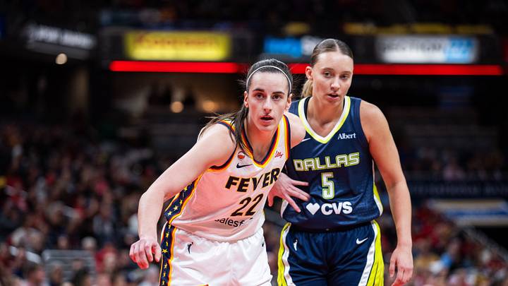 Apr 30, 2026; Indianapolis, IN, USA; Indiana Fever guard Caitlin Clark (22) and Dallas Wings guard Paige Bueckers (5) during an inbounds play in the first half at the Gainbridge Fieldhouse. Mandatory Credit: Trevor Ruszkowski-Imagn Images Apr 30, 2026; Indianapolis, IN, USA; Indiana Fever guard Caitlin Clark (22) and Dallas Wings guard Paige Bueckers (5) during an inbounds play in the first half at the Gainbridge Fieldhouse. Mandatory Credit: Trevor Ruszkowski-Imagn Images