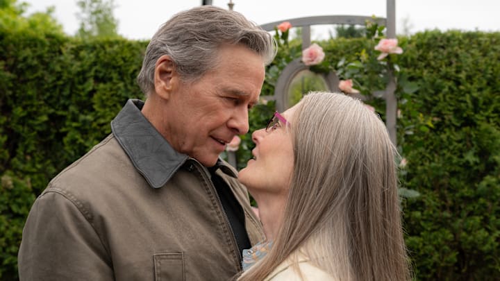 Tim Matheson as Dr. Vernon Doc Mullins and Annette O'Toole as Hope McCrea in Episode #705 of Virgin River S7