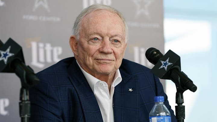 Jan 27, 2025; Frisco, TX, USA; Dallas Cowboys owner Jerry Jones speaks to the media at a press conference at the Star. Mandatory Credit: Tim Heitman-Imagn Images Jan 27, 2025; Frisco, TX, USA; Dallas Cowboys owner Jerry Jones speaks to the media at a press conference at the Star. Mandatory Credit: Tim Heitman-Imagn Images