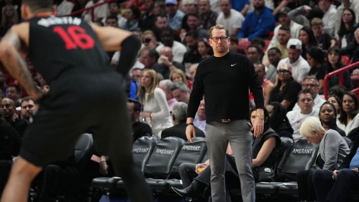 Apr 4, 2024; Miami, Florida, USA;  Philadelphia 76ers head coach Nick Nurse during the second half
