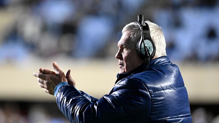 Nov 30, 2024; Chapel Hill, North Carolina, USA; North Carolina Tar Heels head coach Mack Brown on the sidelines in the fourth quarter at Kenan Memorial Stadium. Mandatory Credit: Bob Donnan-Imagn Images Nov 30, 2024; Chapel Hill, North Carolina, USA; North Carolina Tar Heels head coach Mack Brown on the sidelines in the fourth quarter at Kenan Memorial Stadium. Mandatory Credit: Bob Donnan-Imagn Images