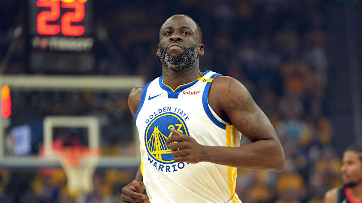 Apr 26, 2025; San Francisco, California, USA; Golden State Warriors forward Draymond Green (23) during the first quarter of game three of first round for the 2024 NBA Playoffs against the Houston Rockets at Chase Center. Mandatory Credit: Darren Yamashita-Imagn Images