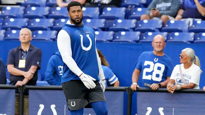 Indianapolis Colts defensive tackle Deforest Buckner (99) warms up before a game against the Arizona Cardinals on Sunday, Oct. 12, 2025, at Lucas Oil Stadium in Indianapolis Indianapolis Colts defensive tackle Deforest Buckner (99) warms up before a game against the Arizona Cardinals on Sunday, Oct. 12, 2025, at Lucas Oil Stadium in Indianapolis