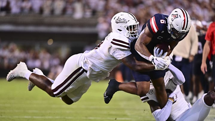 Sep 9, 2023; Starkville, Mississippi, USA; Arizona Wildcats running back Michael Wiley (6) is