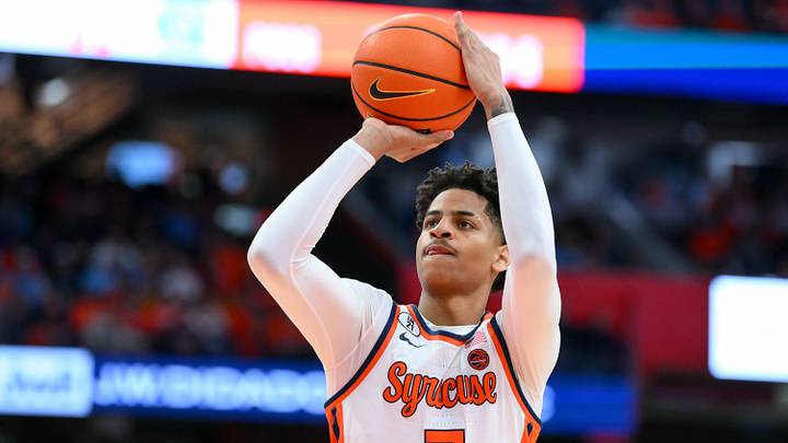 Feb 21, 2026; Syracuse, New York, USA; Syracuse Orange guard Kiyan Anthony (7) shoots a free throw during the second half against the North Carolina Tar Heels at the JMA Wireless Dome. Feb 21, 2026; Syracuse, New York, USA; Syracuse Orange guard Kiyan Anthony (7) shoots a free throw during the second half against the North Carolina Tar Heels at the JMA Wireless Dome.