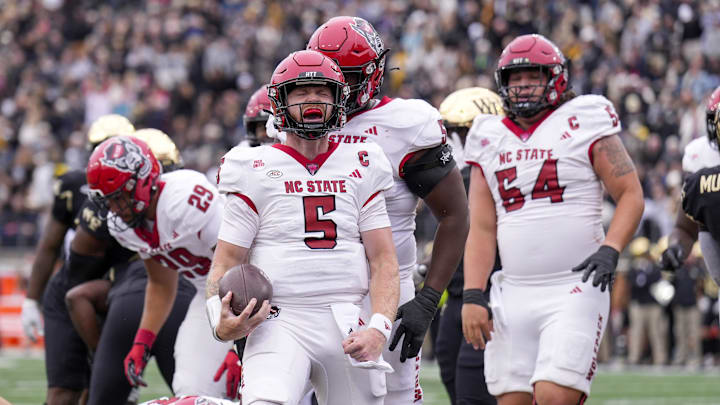 Nov 11, 2023; Winston-Salem, North Carolina, USA;  North Carolina State Wolfpack quarterback Brennan
